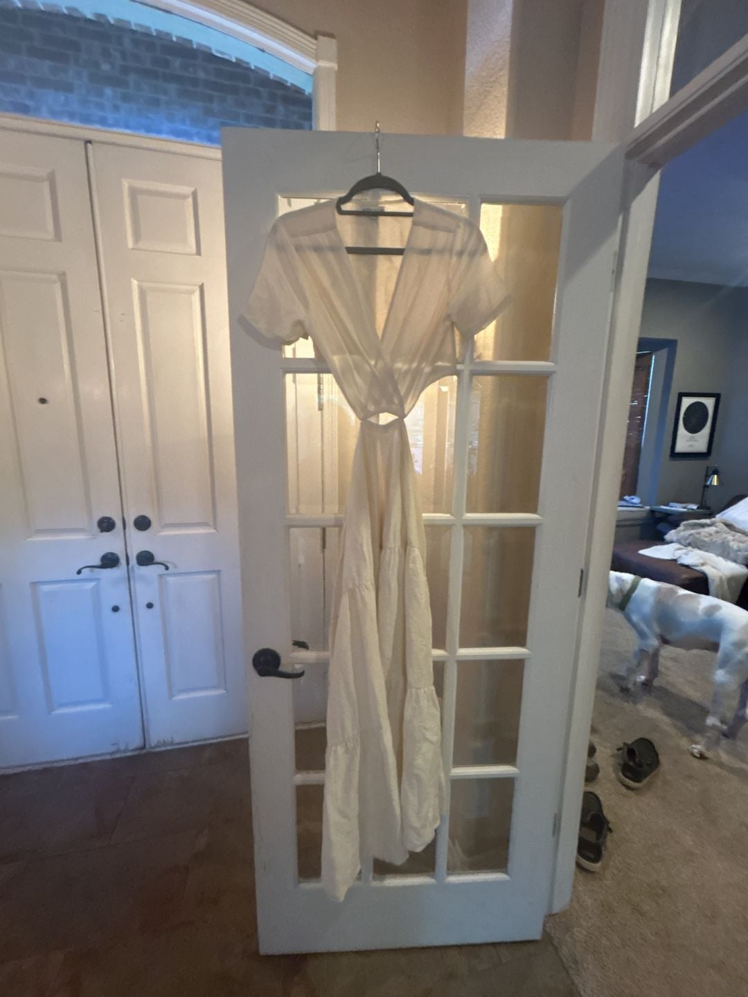 New Moon River Size Small V-Neck Cutout Tiered MIdi Womens Dress Cream 2