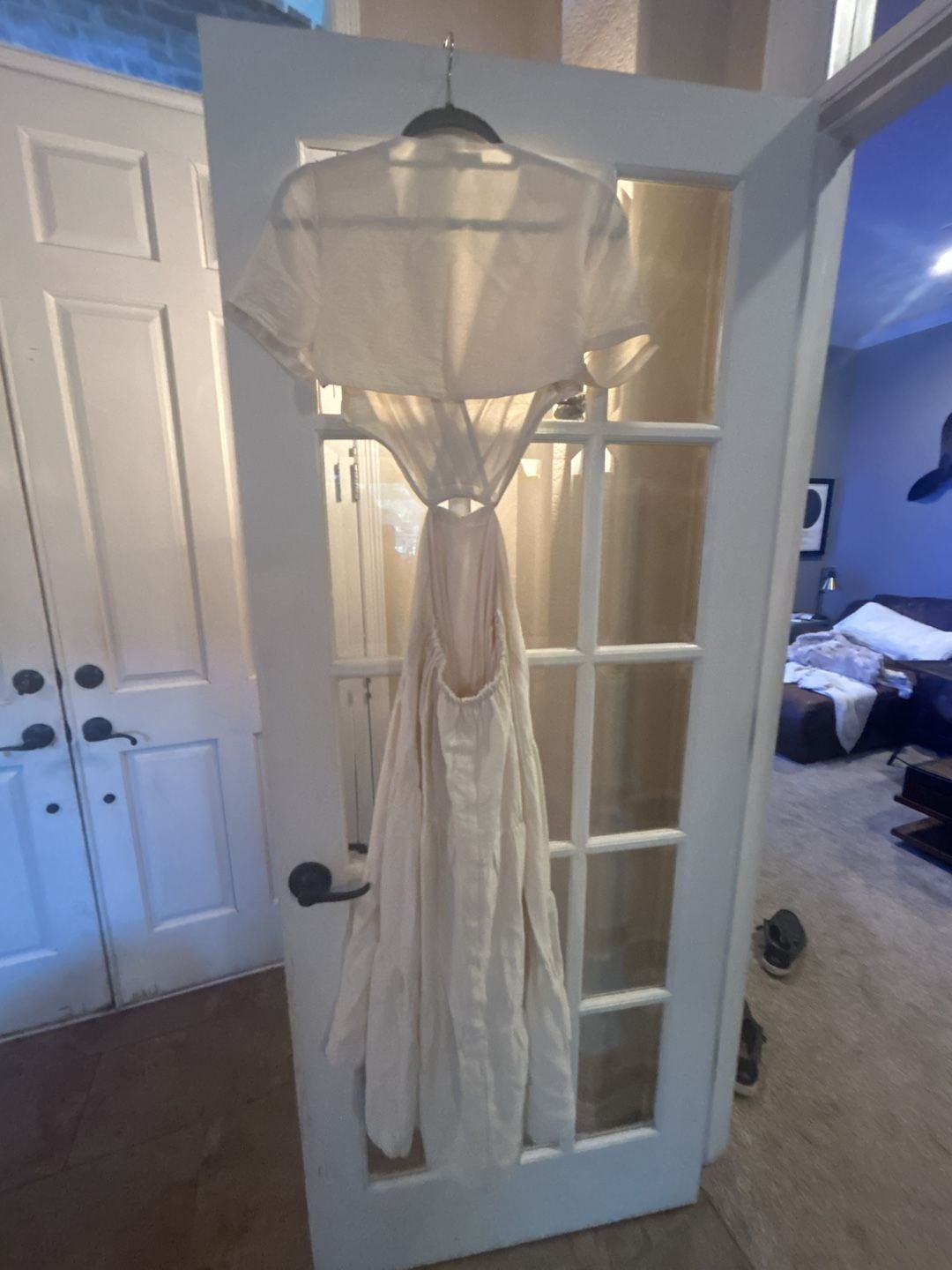 New Moon River Size Small V-Neck Cutout Tiered MIdi Womens Dress Cream 3