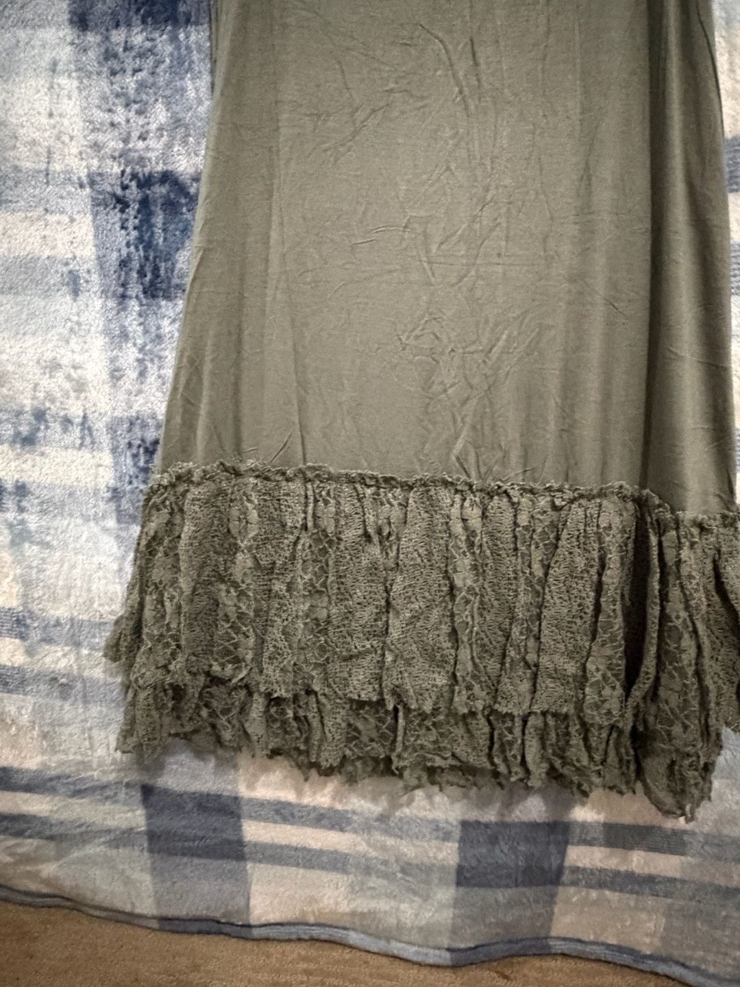 ODDI Ruffle Lace Knit Cami Tank Top Green Dress Extender Slip Liner 8