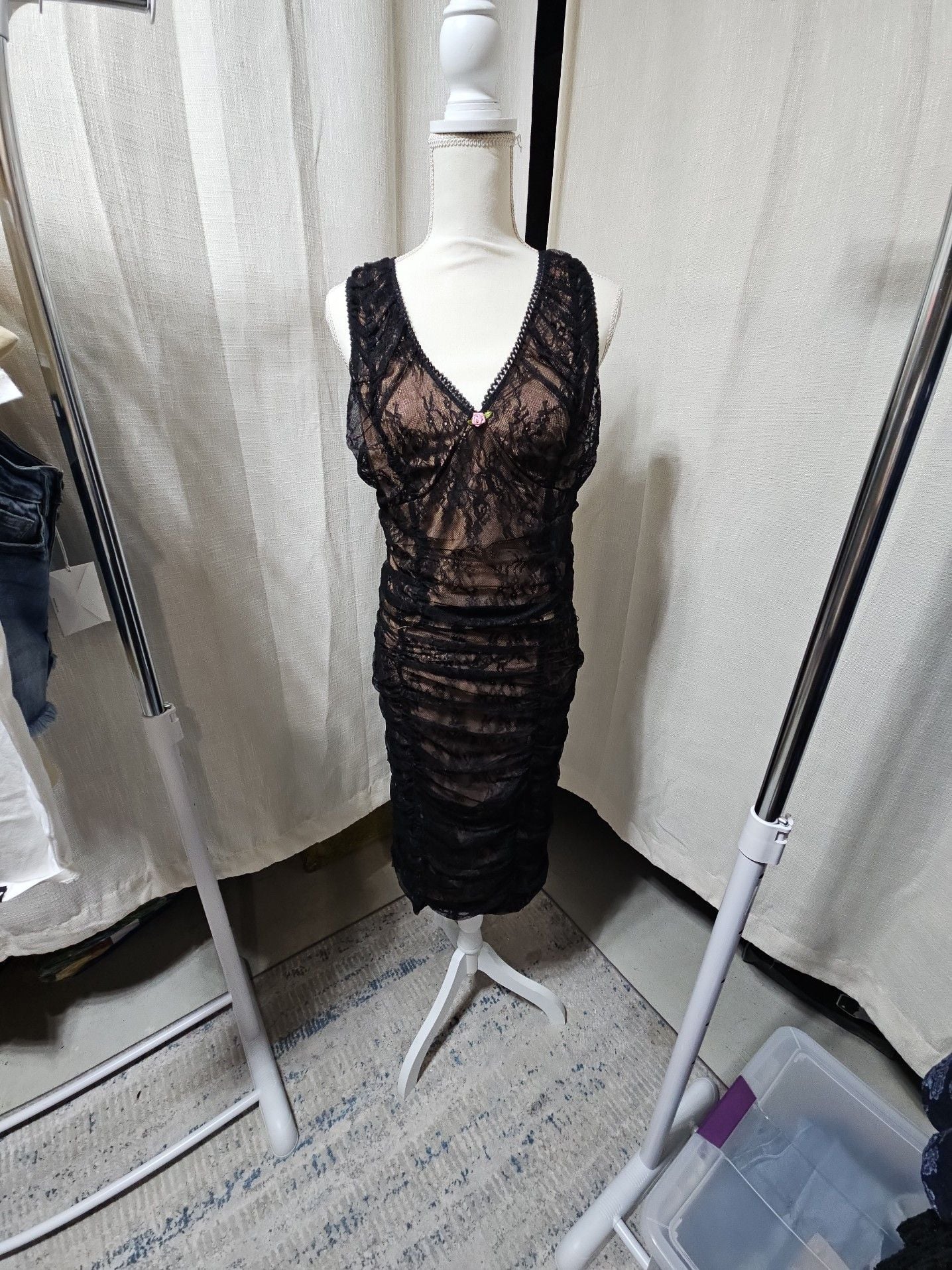 Monteau Los Angeles Black Lace Ruched Two-Piece Set Dress 2