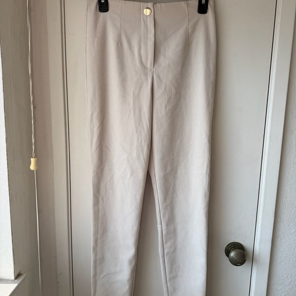 Zara High-Waist Beige Tailored Trousers with Gold Button