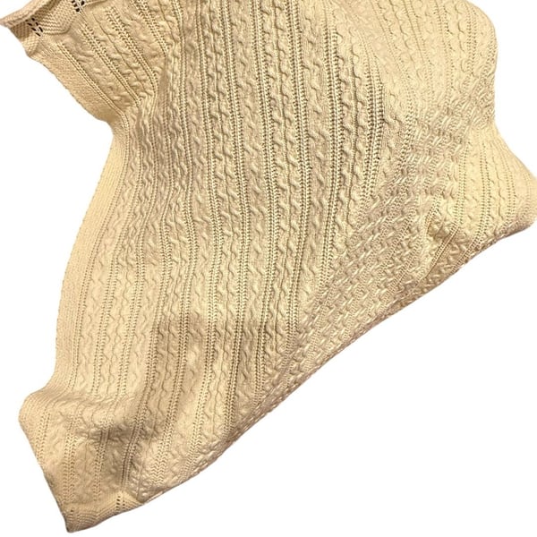 Vintage 525 Kids Ivory Cotton Aran Cable Knit Heirloom Baby Blanket