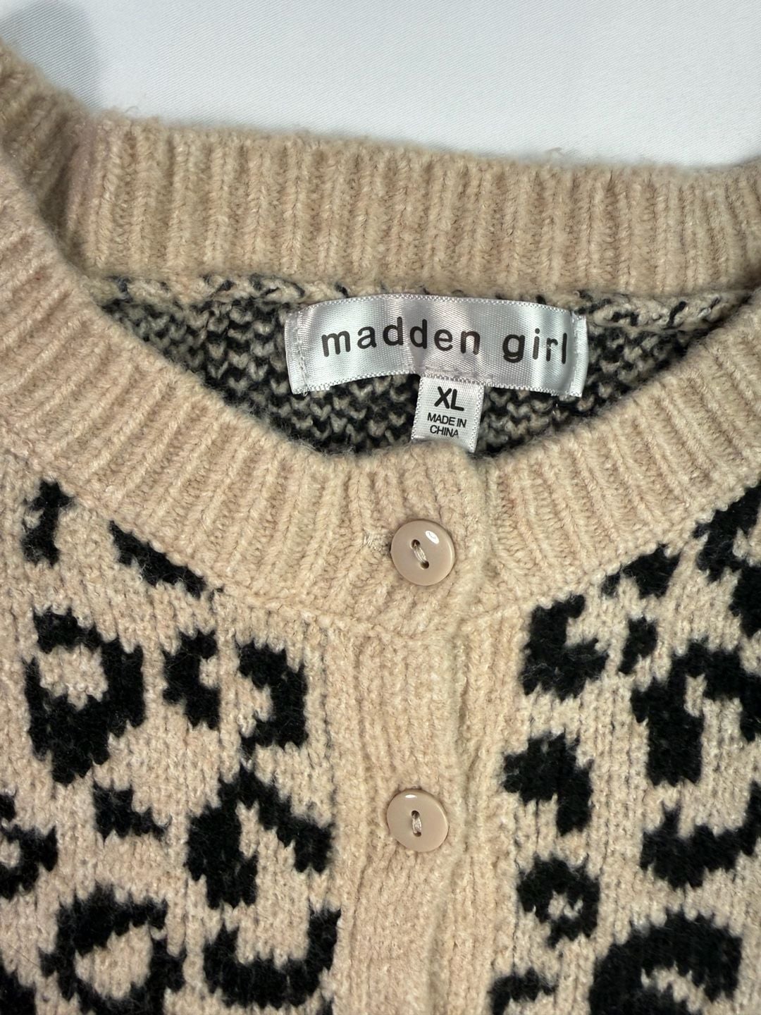 Madden Girl Leopard Print Knit Cardigan Sweater XL 5