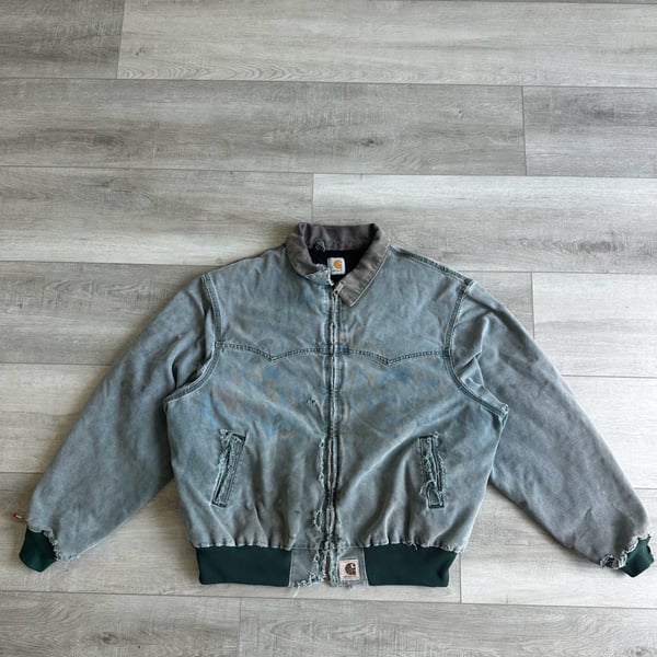 Vintage Carhartt J14 MOS Moss Green Santa Fe Canvas Quilt Lined Jacket