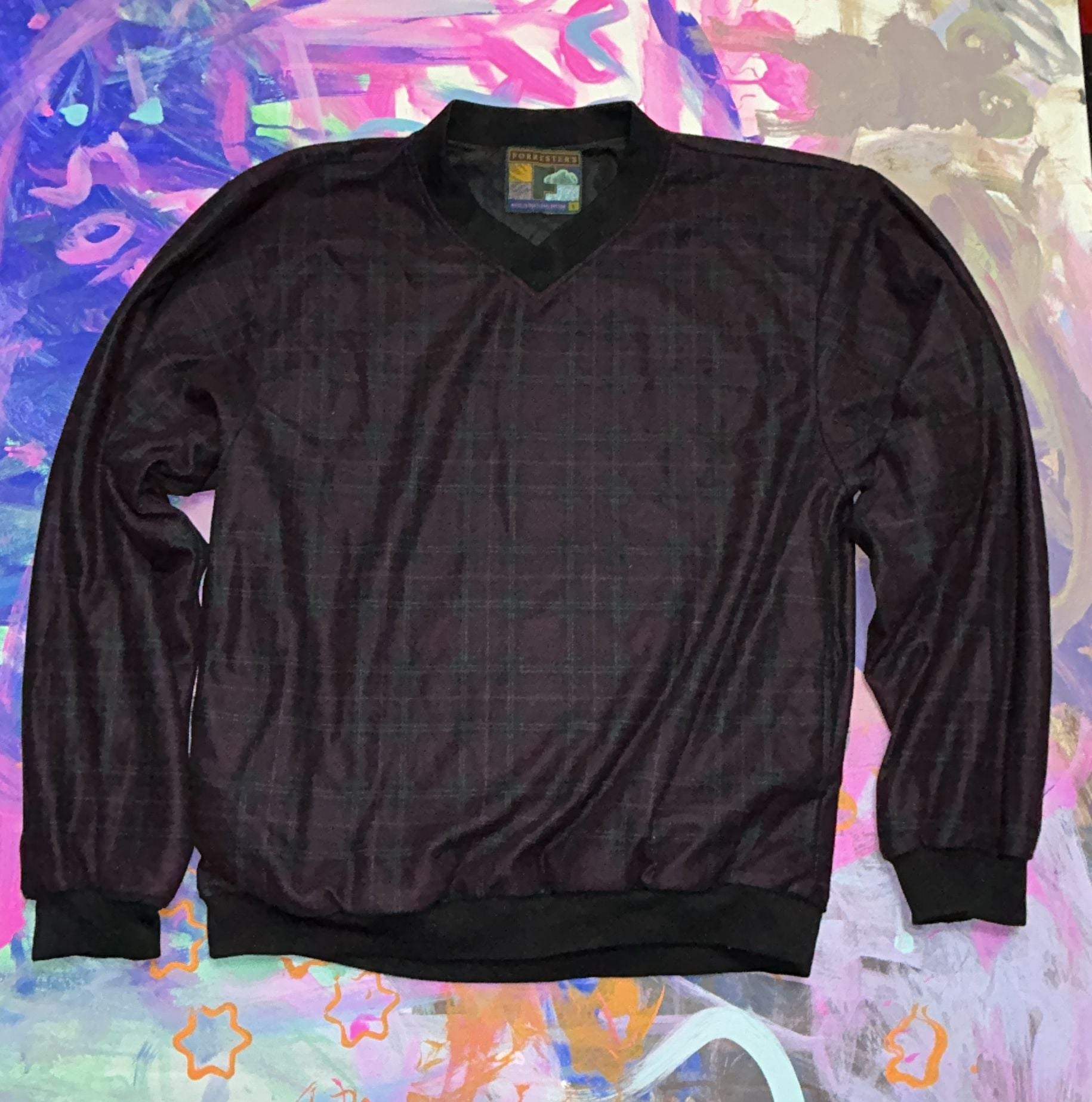 Forrester's Vintage Plaid V-Neck Golf Windbreaker Pullover Size S 2