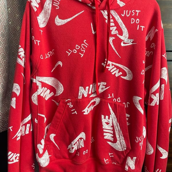 Nike Just Do It Swoosh Scribble All Over Red Hoodie