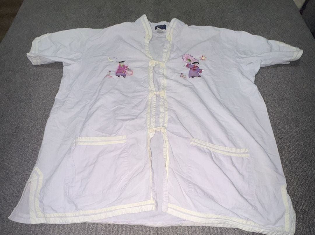 Nick & Nora NYC Vintage Women's Short Sleeve Kimono Robe M. White Embroidered 6