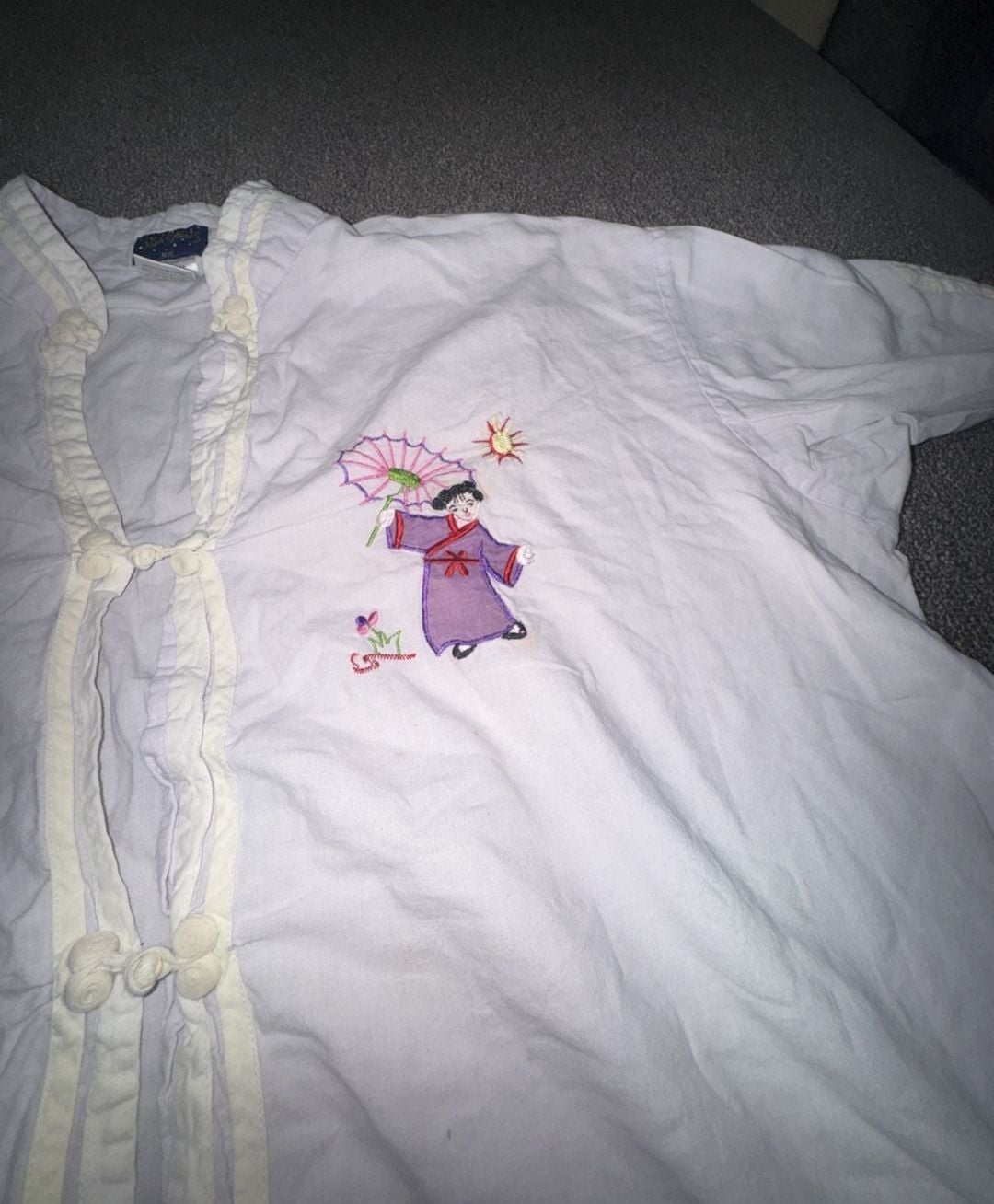 Nick & Nora NYC Vintage Women's Short Sleeve Kimono Robe M. White Embroidered 5