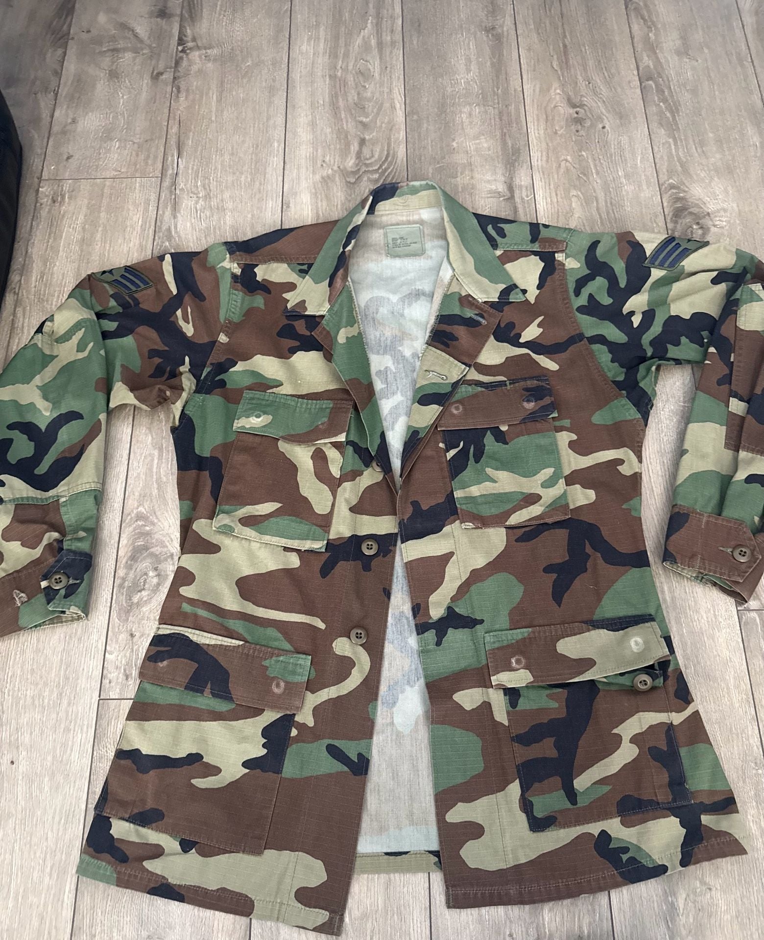 Vintage US Military Woodland BDU Camo Combat Jacket Shirt Small Long 2