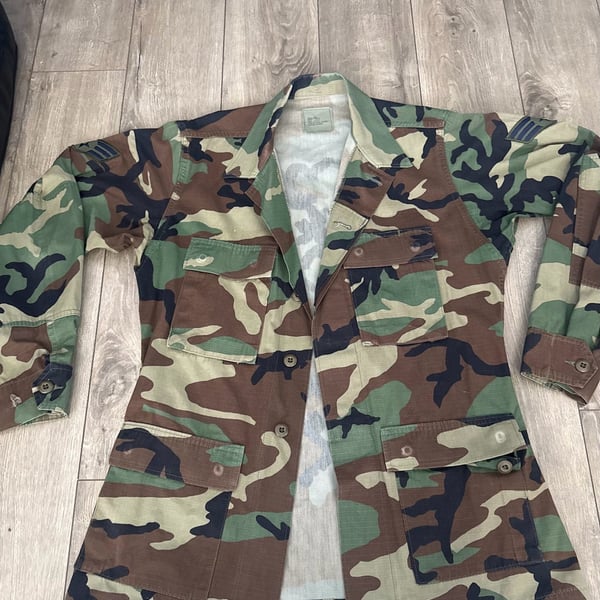 Vintage US Military Woodland BDU Camo Combat Jacket Shirt Small Long