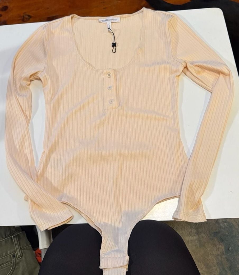 BCBGeneration Long-Sleeve Ribbed Knit Scoop Neck Button-Front Bodysuit 2