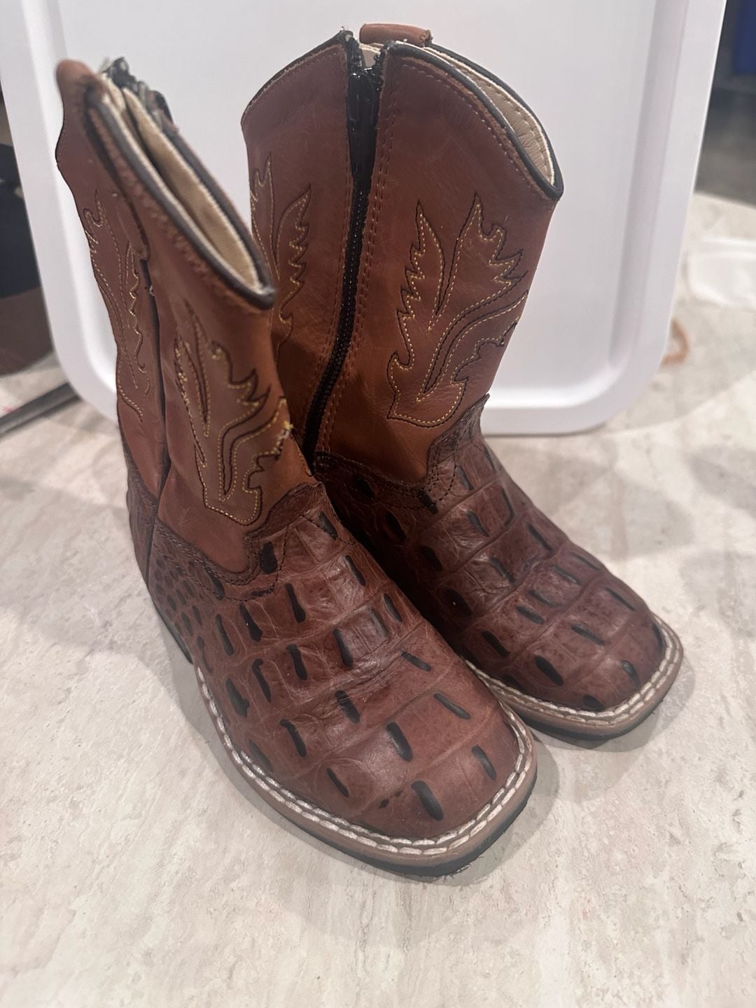Old West BSI1830 Brown Caiman Print Square Toe Western Boots child Size 8.0-D 2
