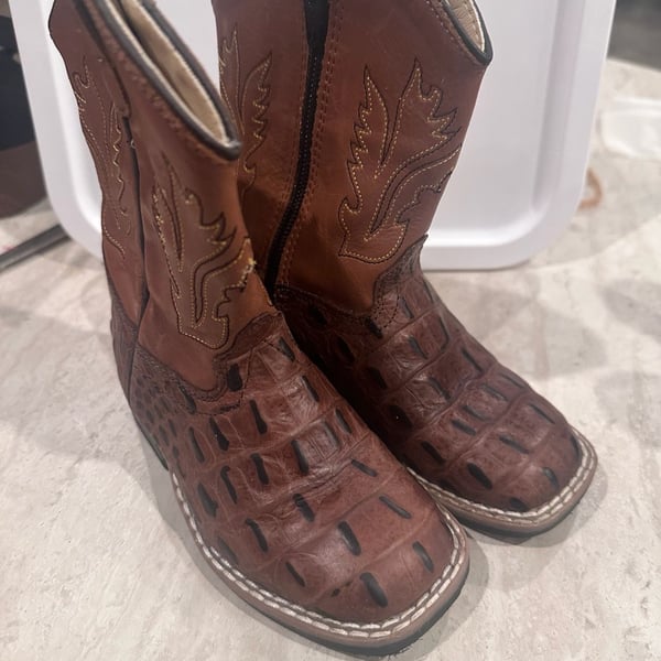Old West BSI1830 Brown Caiman Print Square Toe Western Boots child Size 8.0-D