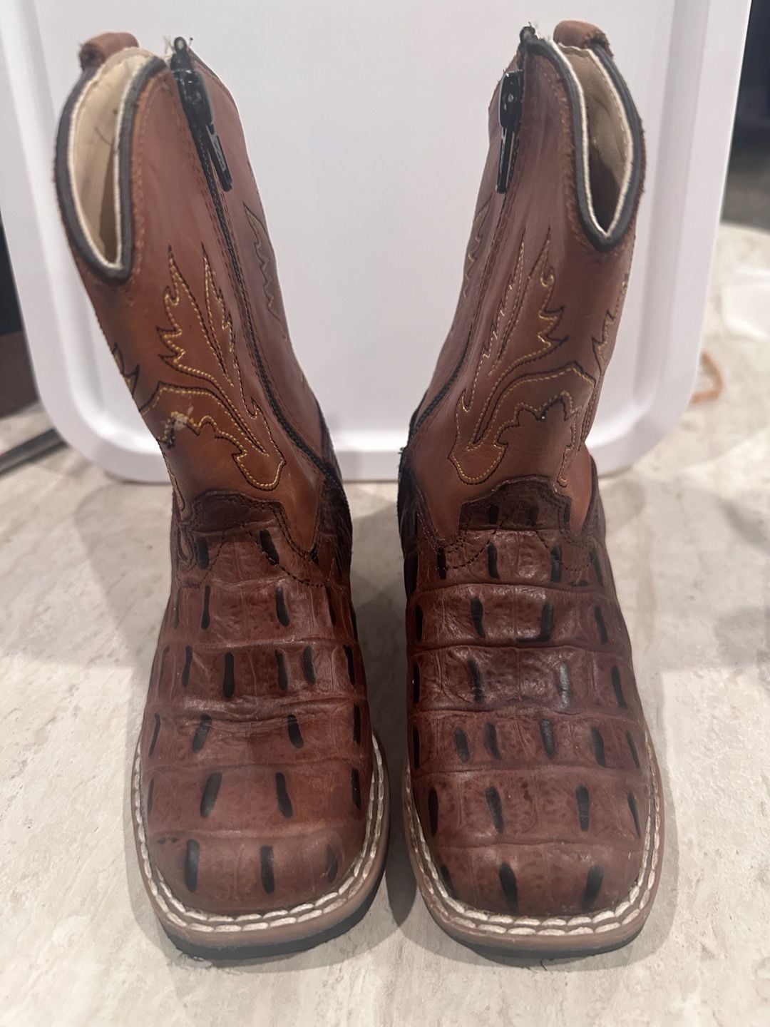 Old West BSI1830 Brown Caiman Print Square Toe Western Boots child Size 8.0-D 3