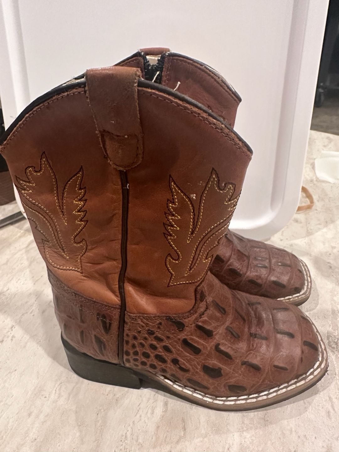 Old West BSI1830 Brown Caiman Print Square Toe Western Boots child Size 8.0-D 4