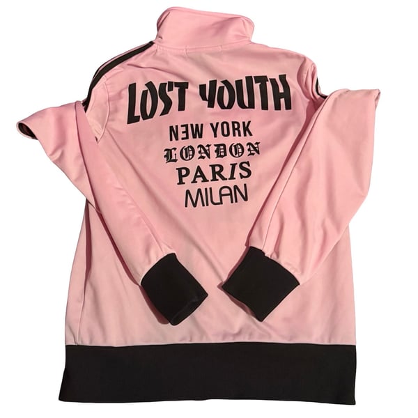 Lost Youth Pink Track Jacket with Black Details and World Cities Print