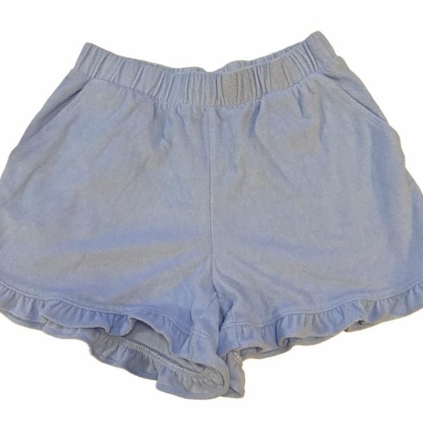bar III Women Blue Terry Ruffle Hem Pull-On Shorts Size S