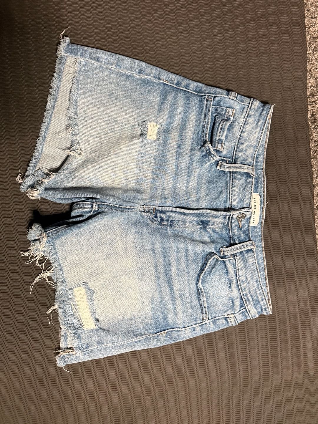Flying Monkey Light Wash Distressed Raw Hem Denim Shorts Size 30 2