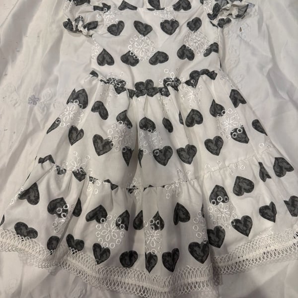 Nannette Heart Print Girls Lined Dress