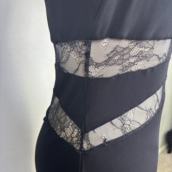  Women's Black Elegant Lace Stitching Sincere Long Dress
