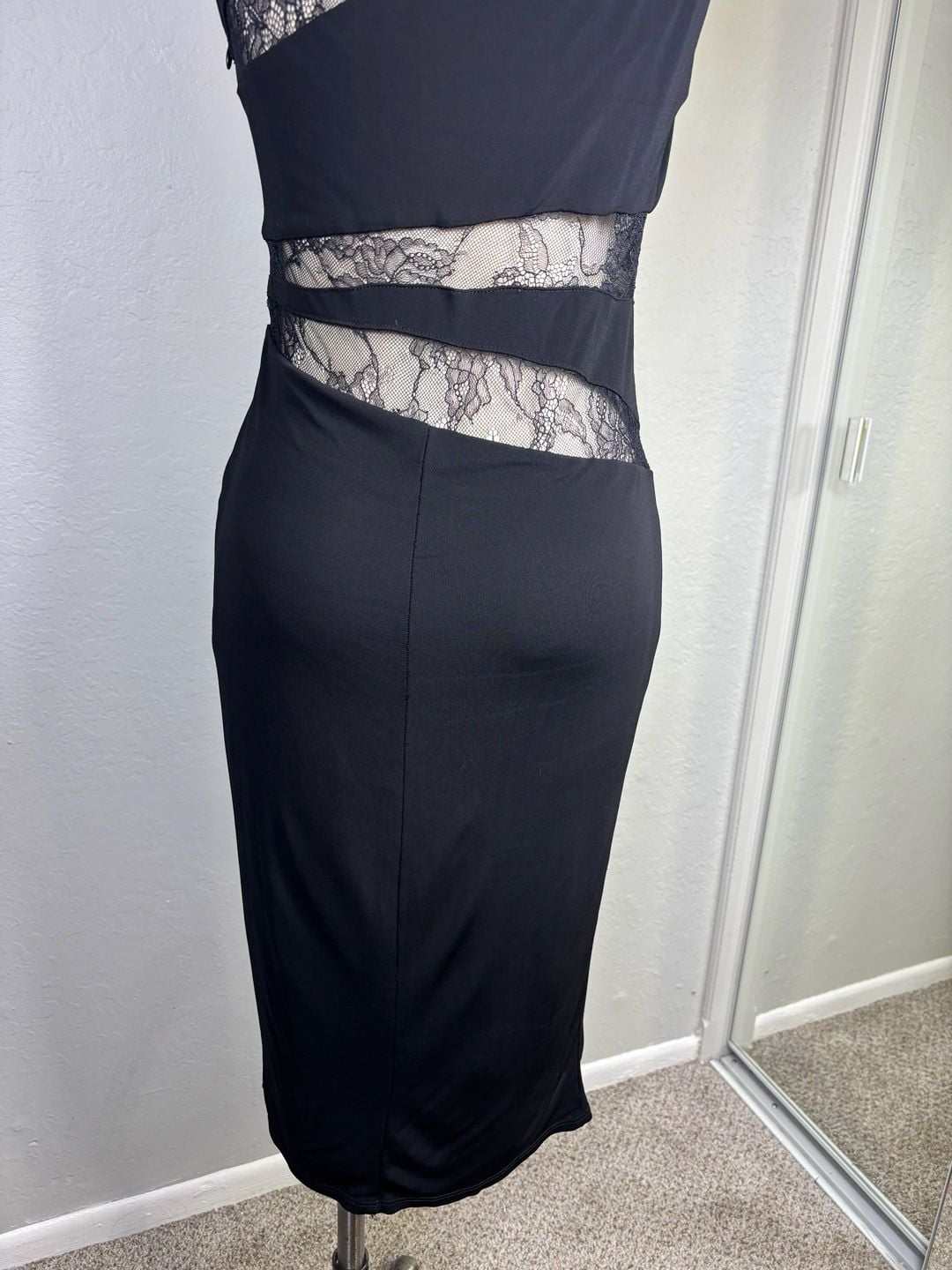  Women's Black Elegant Lace Stitching Sincere Long Dress 7