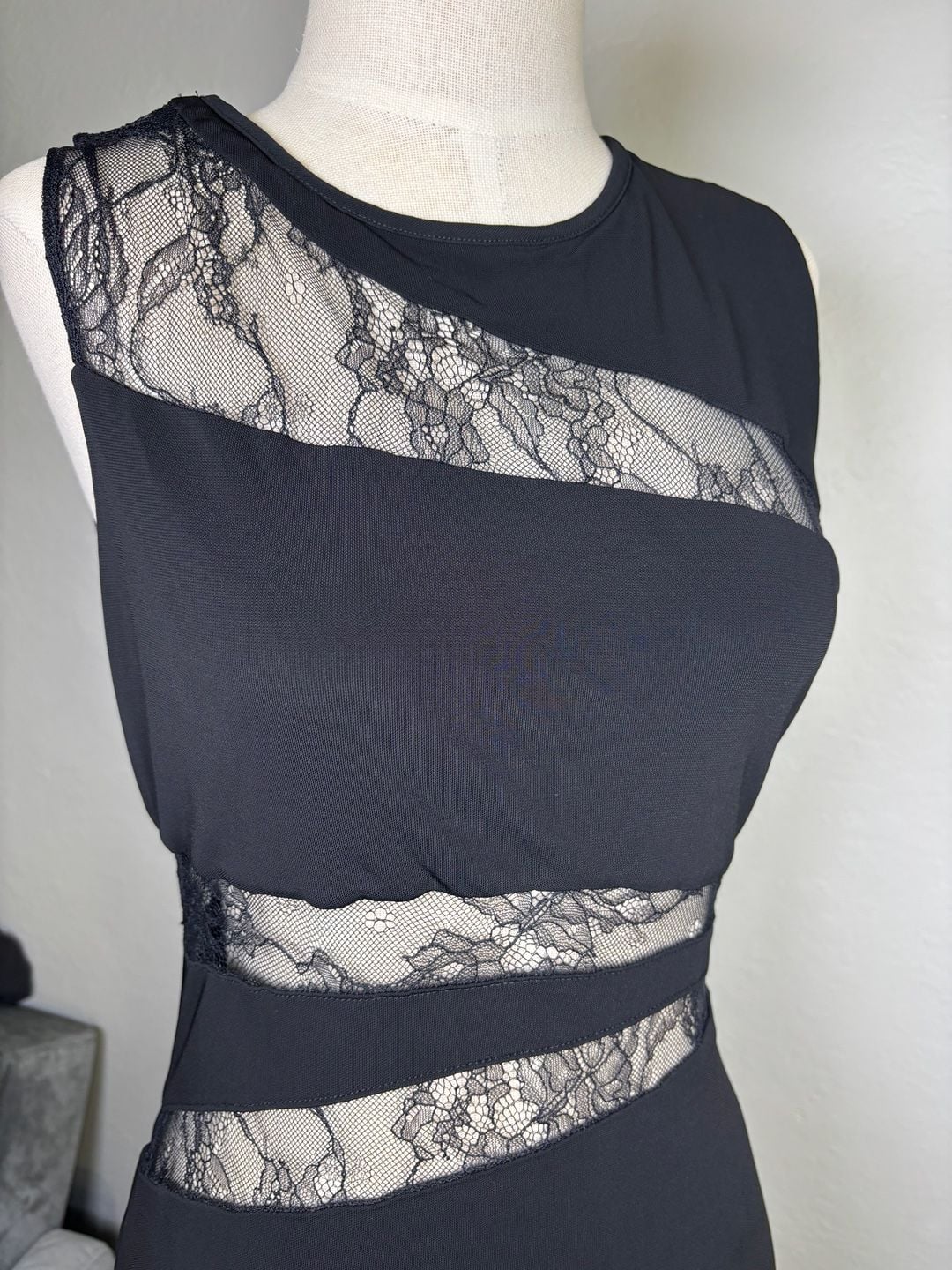  Women's Black Elegant Lace Stitching Sincere Long Dress 9