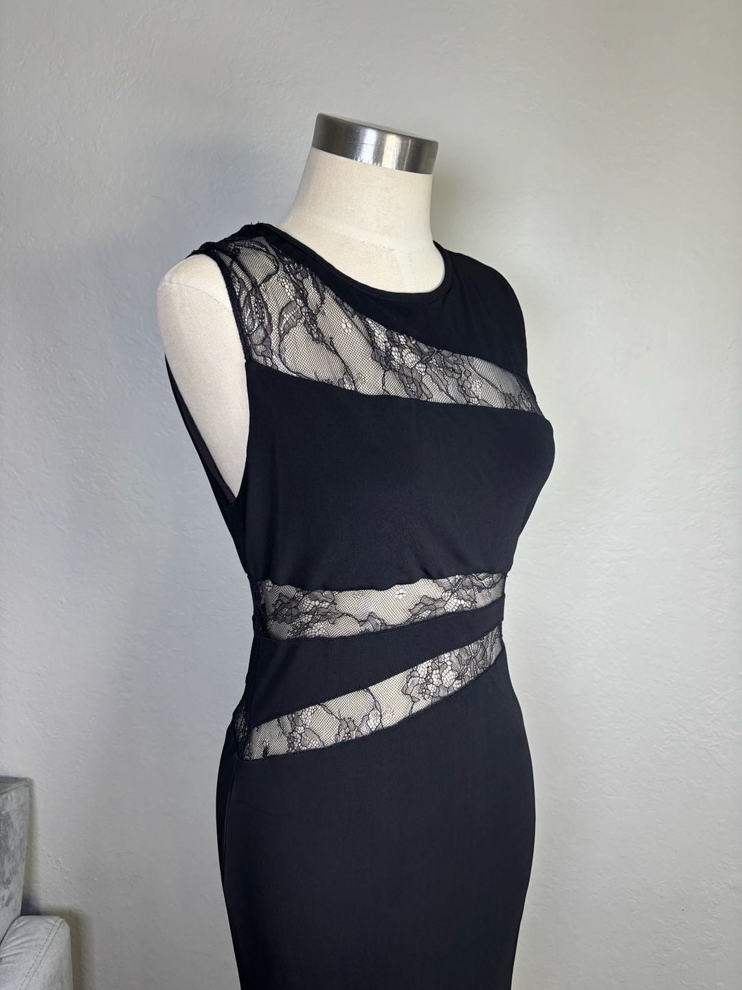  Women's Black Elegant Lace Stitching Sincere Long Dress 10