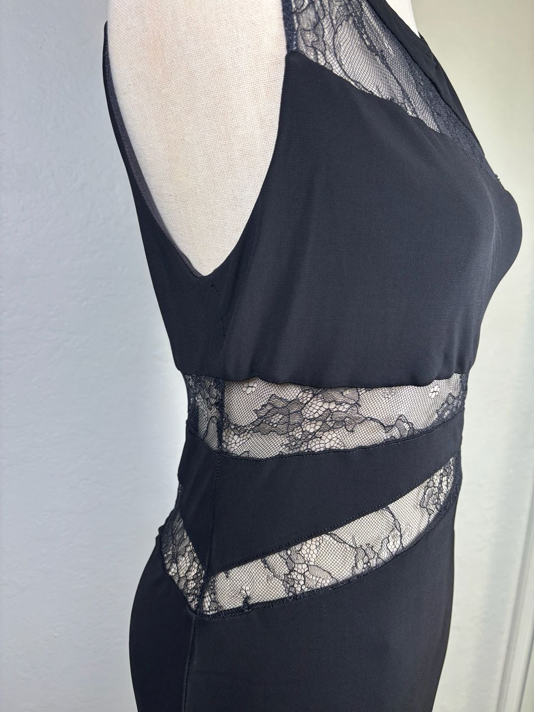  Women's Black Elegant Lace Stitching Sincere Long Dress 11