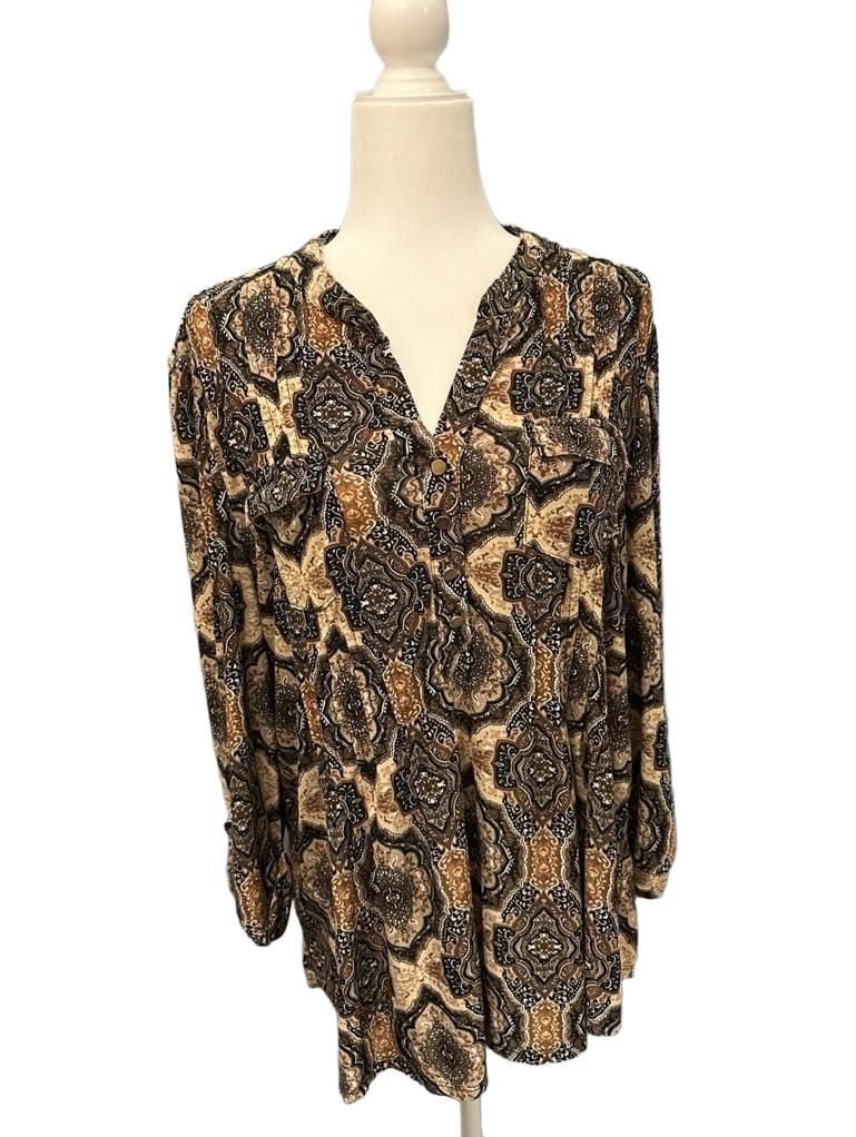 Cocomo Long Sleeve V-Neck Tunic with Geometric Print 2