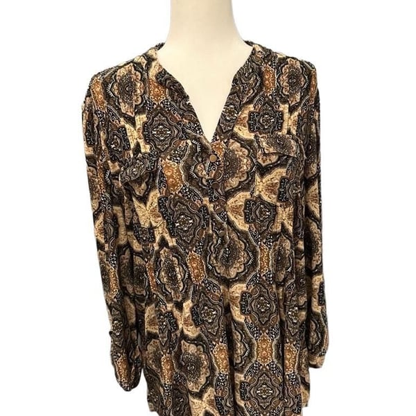 Cocomo Long Sleeve V-Neck Tunic with Geometric Print