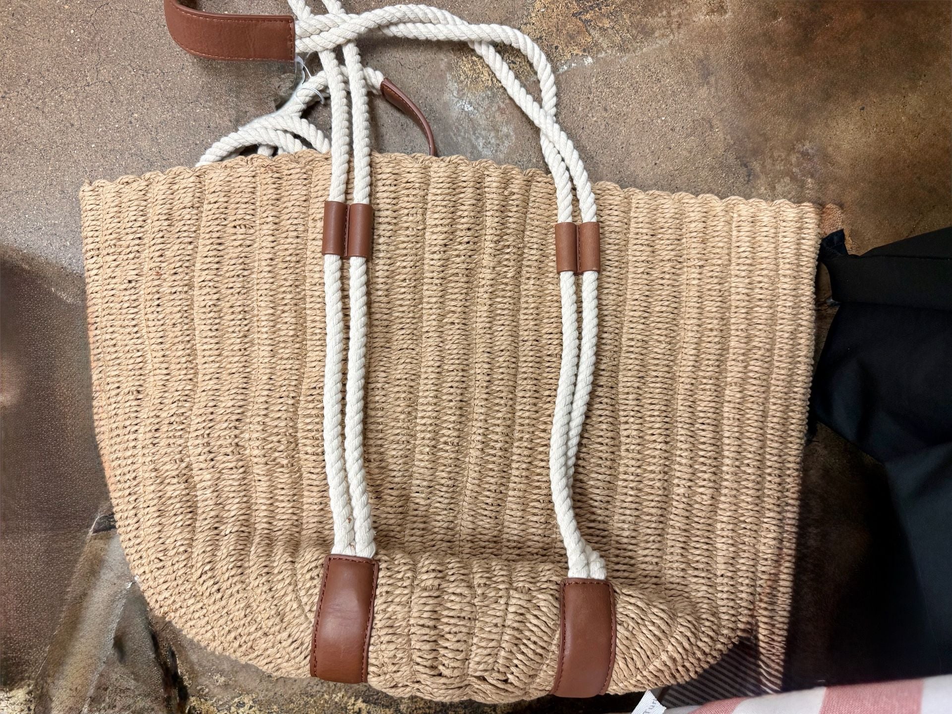 J Crew Woven Straw Market Beach Tote with Rope Handles New w/ tags 2