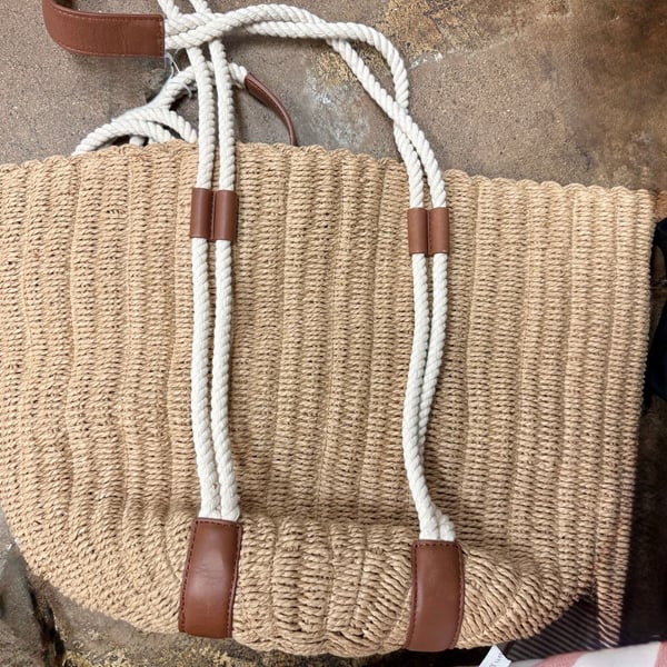 J Crew Woven Straw Market Beach Tote with Rope Handles New w/ tags