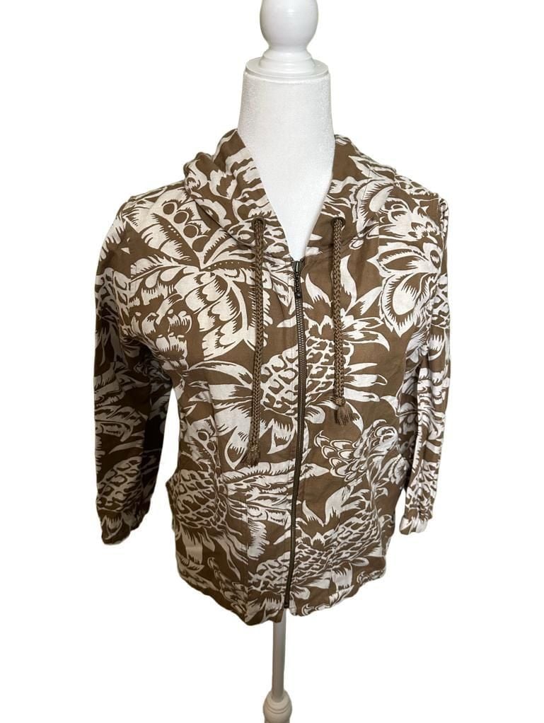 Pre loved Tommy Bahama Brown Hawaiian Tropical zip up women’s medium 2