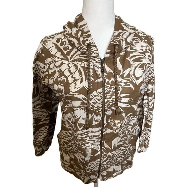 Pre loved Tommy Bahama Brown Hawaiian Tropical zip up women’s medium
