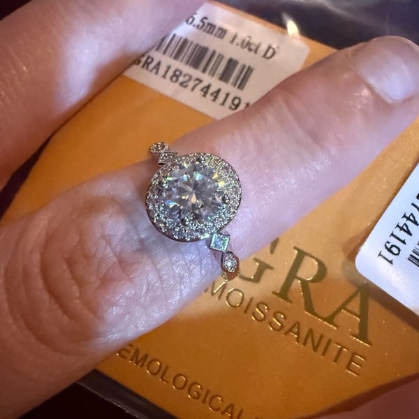 1.0ct Round Moissanite Halo Engagement Ring