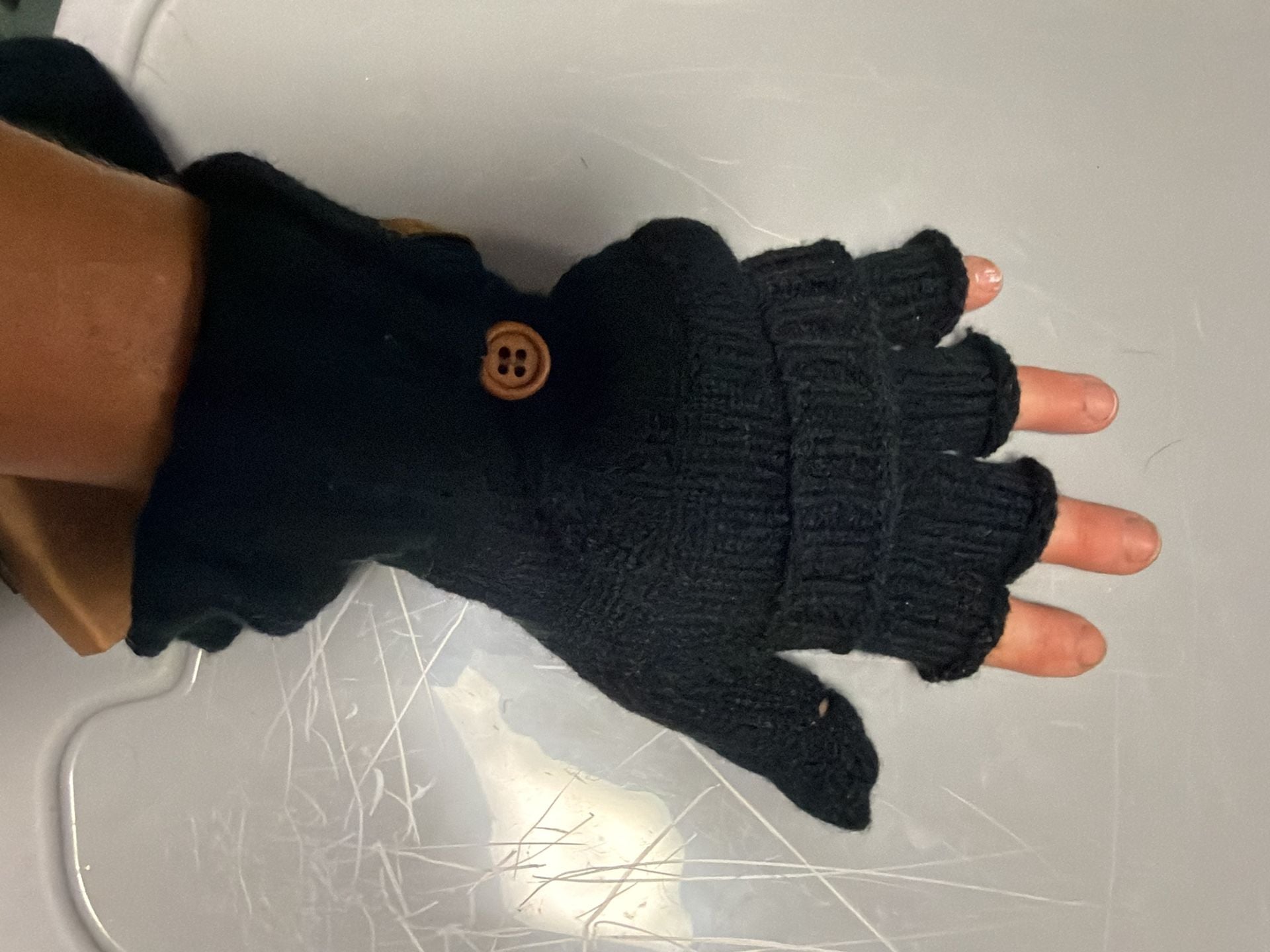 Women's Knitted Fingerless with Thumb Hole Long Sleeve Mitten Gloves 1