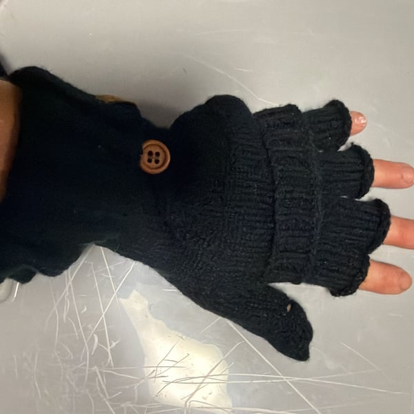Women's Knitted Fingerless with Thumb Hole Long Sleeve Mitten Gloves