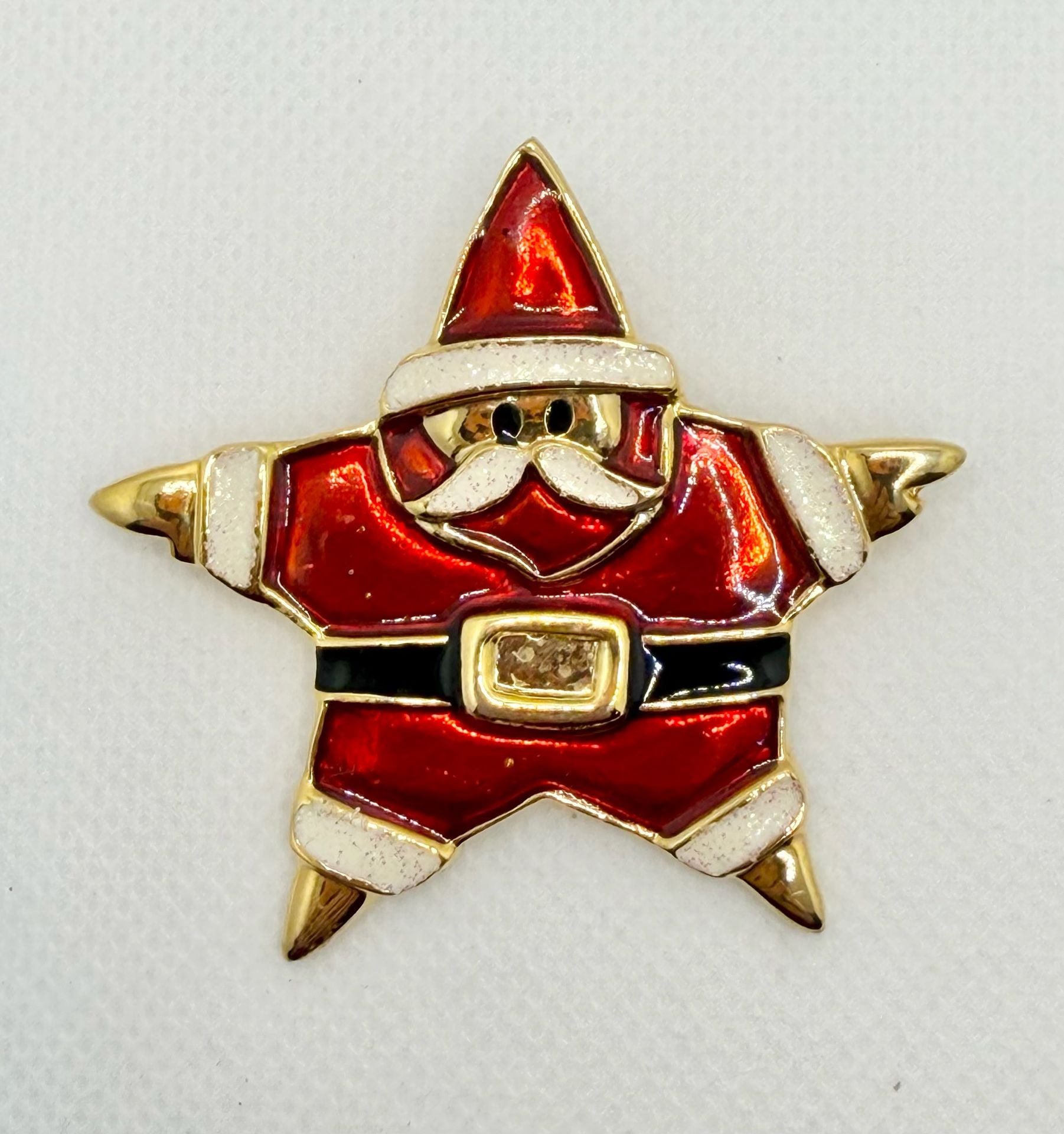 Vintage Enamel Christmas Santa Claus Star Brooch Pin 2