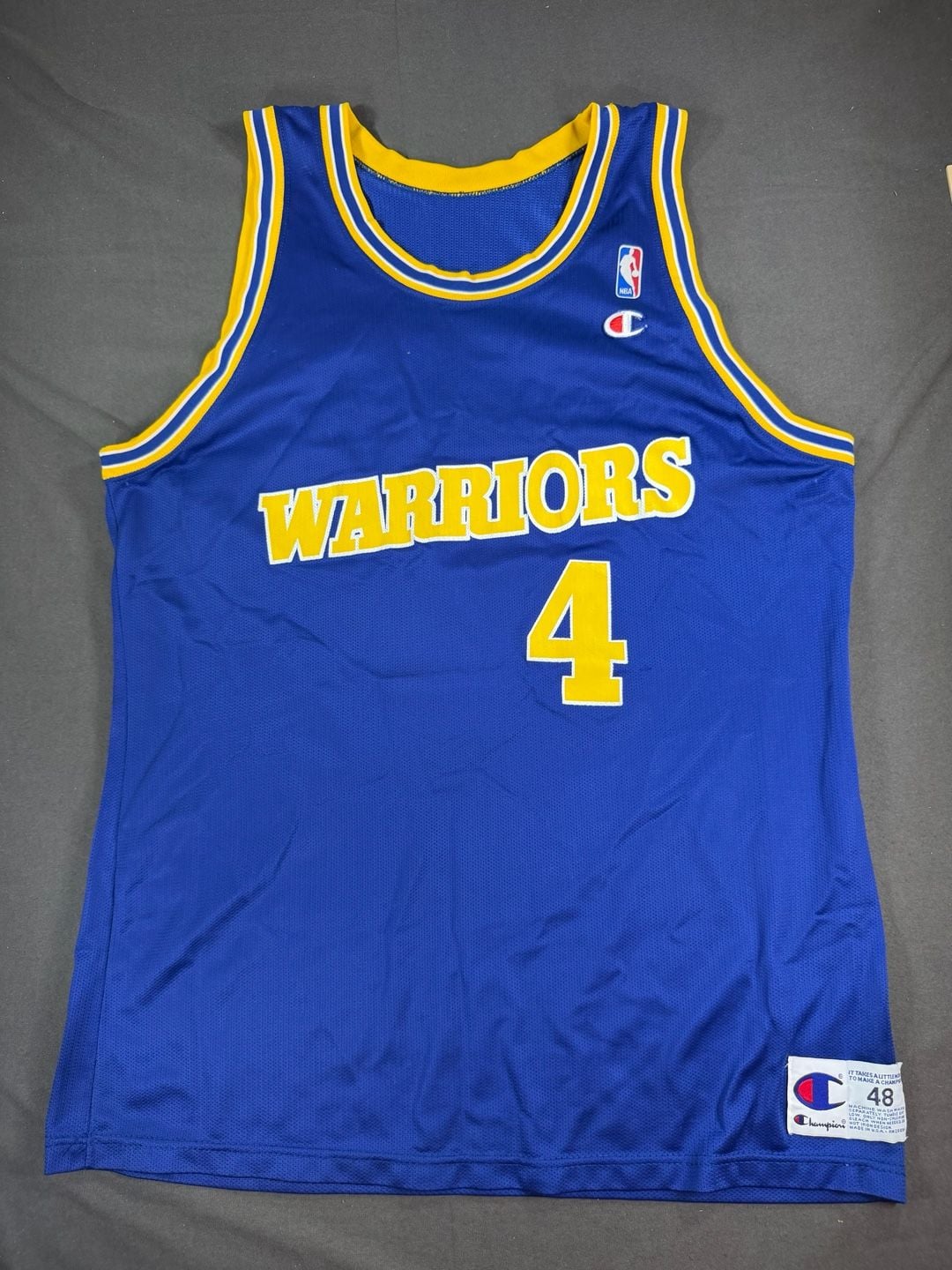 Vintage Champion Golden State Warriors Chris Webber #4 Blue NBA Jersey Size 48 2