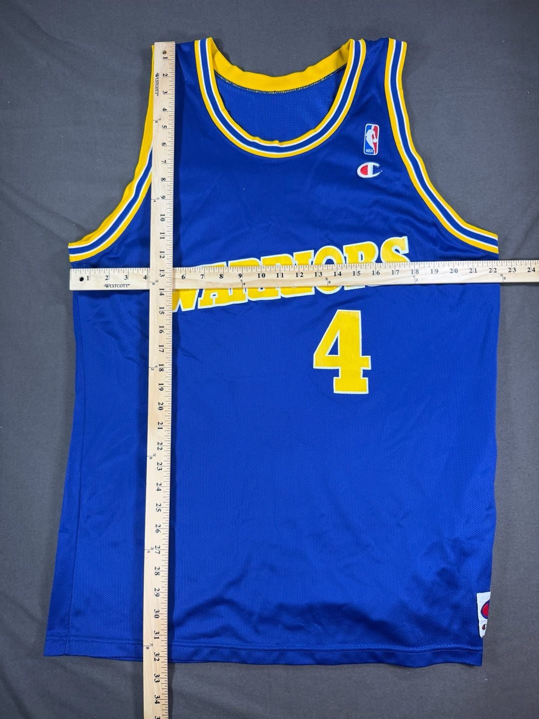 Vintage Champion Golden State Warriors Chris Webber #4 Blue NBA Jersey Size 48 7