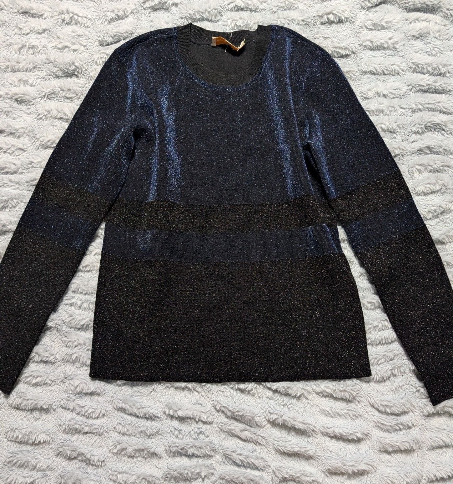 Tory Burch Navy and Black Sparkly Metallic Crewneck Sweater 2