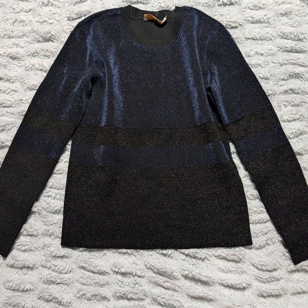 Tory Burch Navy and Black Sparkly Metallic Crewneck Sweater
