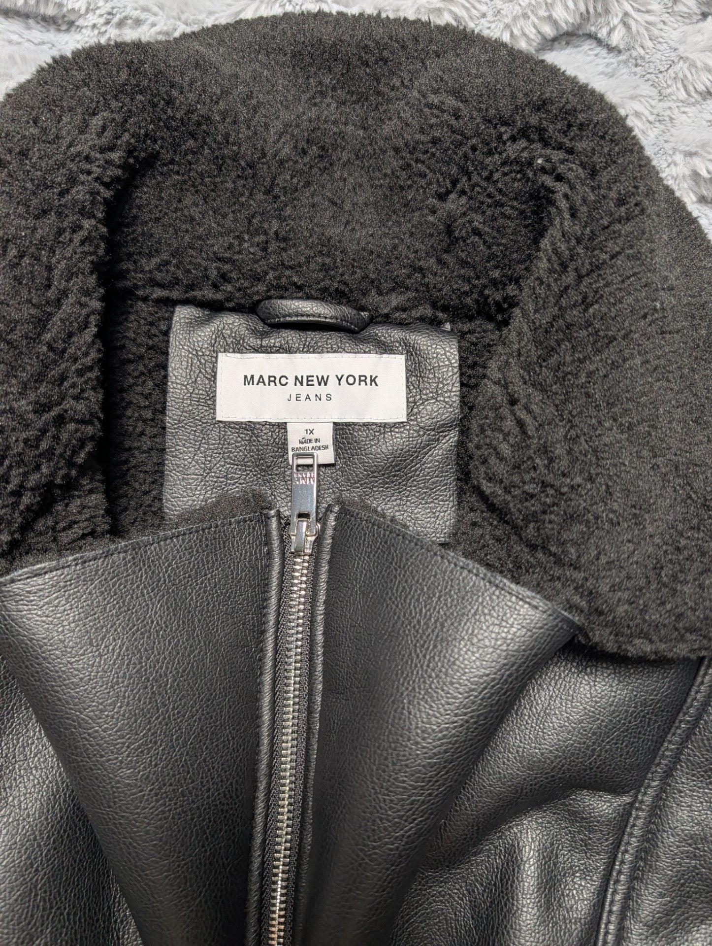 Marc New York Black Faux Leather Sherpa Collar Vest 4
