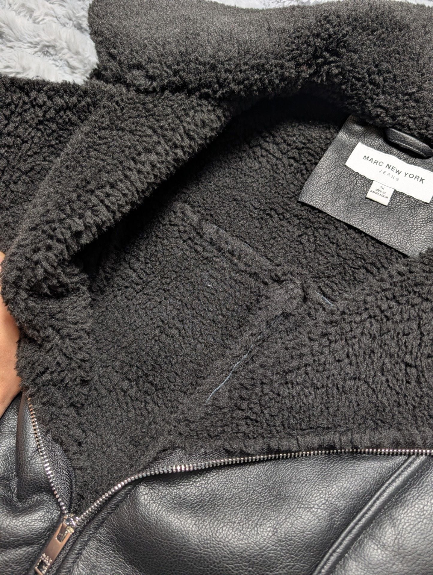Marc New York Black Faux Leather Sherpa Collar Vest 5