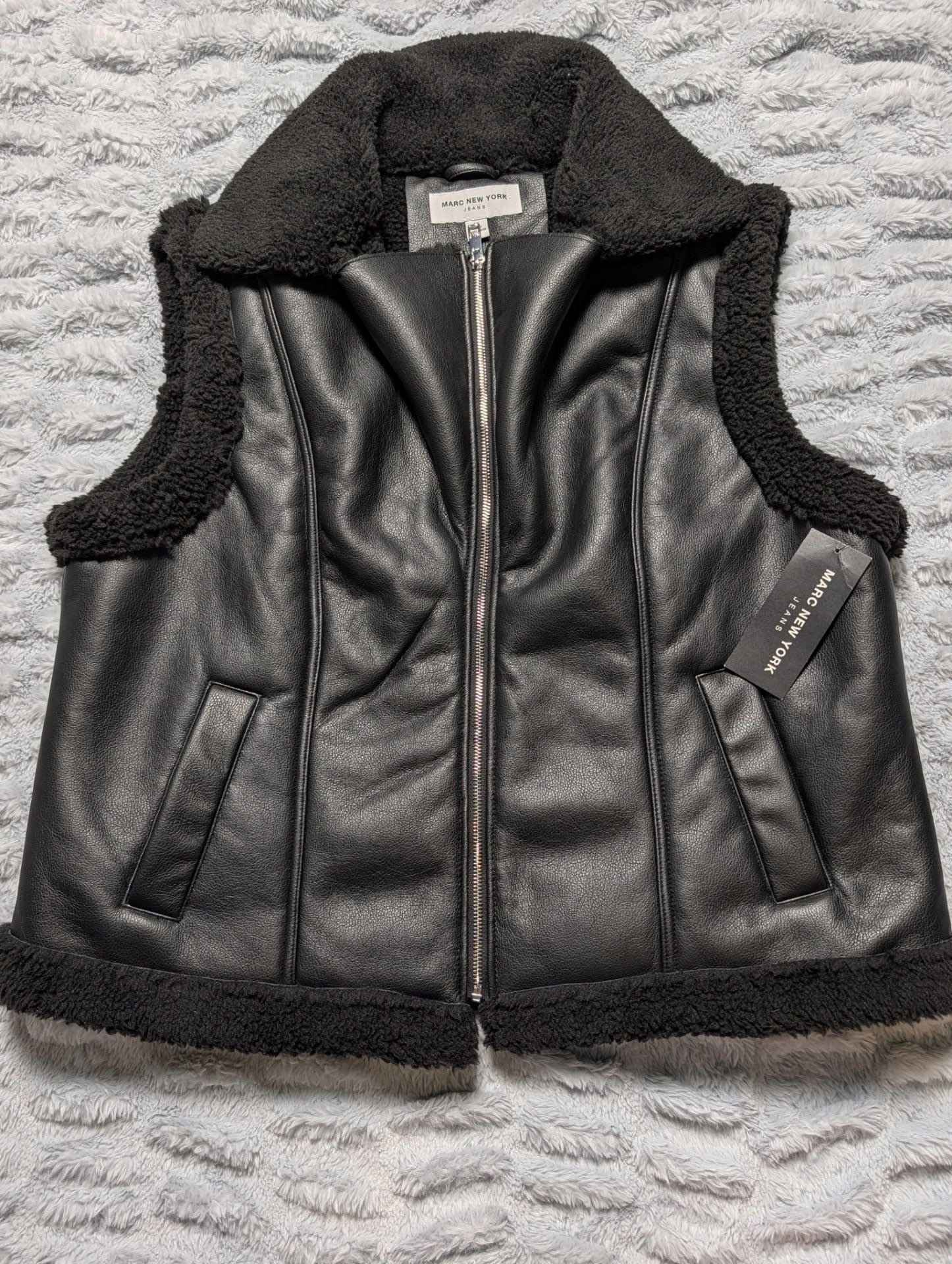 Marc New York Black Faux Leather Sherpa Collar Vest 2