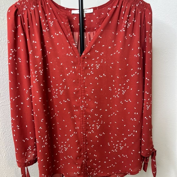 Red & White Contrast Blouse Tie Sleeve Top Statement Career Workwear Shirt