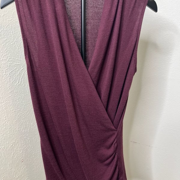 Maroon Sleeveless Wrap Top V-Neck Draped Blouse Burgundy Career Top