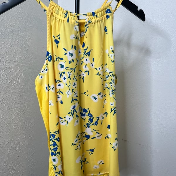 Yellow Floral Halter Neck Tank Top Sleeveless Summer Blouse
