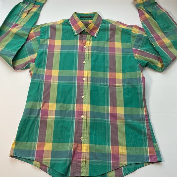 Vintage Colours by Alexander Julian Madras Plaid Button Down Shirt. M/M