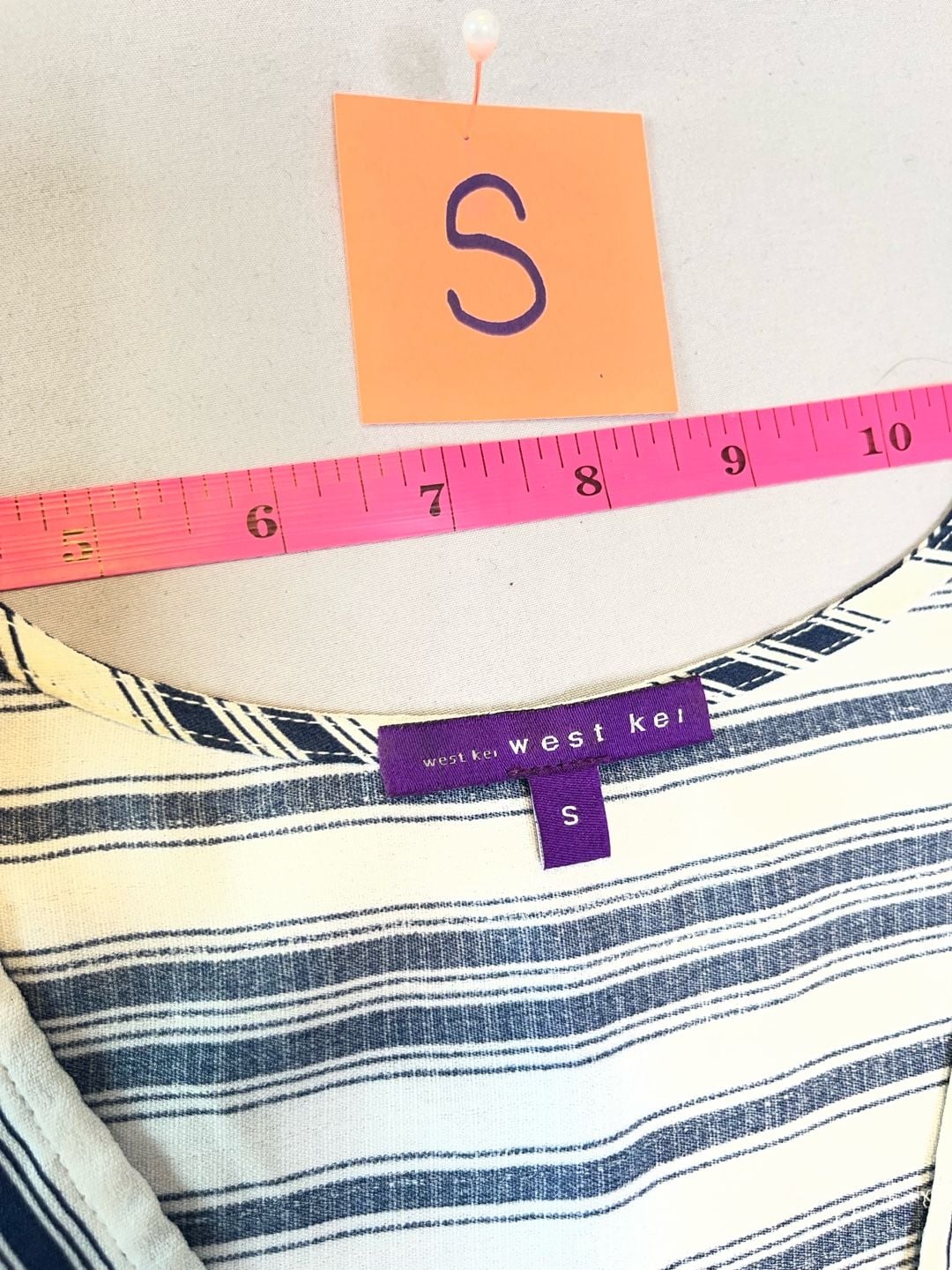 Blue & White Striped Blouse Coastal Preppy Nautical Lightweight Casual Top 8